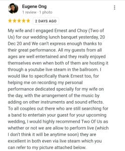 Singapore Wedding Live Band two of us sg for your dream wedding reviews testimonials